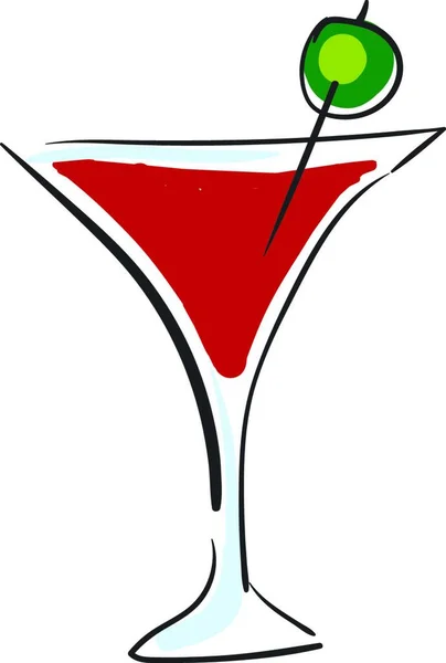 Cocktail Couleur Rouge Dans Verre Transparent Avec Une Cerise Verte — Image vectorielle