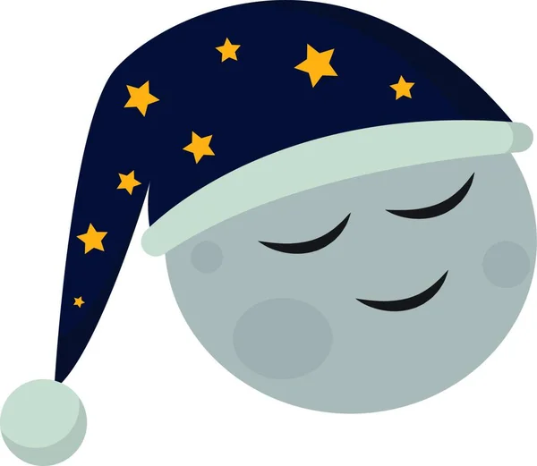 2つの目がナイトキャップを着用した白い月で その上に星が速く眠り ベクトル カラードローイングまたはイラスト — ストックベクタ