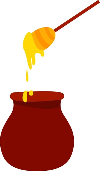 Miele Con Cucchiaio Illustrazione Vettore Sfondo Bianco — Vettoriale Stock