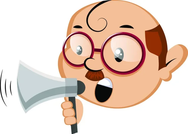 Grappige Menselijke Emoji Houden Een Megaphone Illustratie Vector Witte Achtergrond — Stockvector