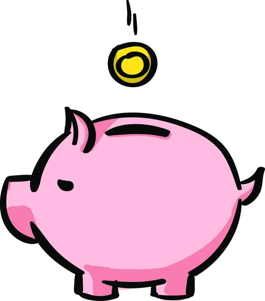 Piggy Med Mynt Illustration Vektor Vit Bakgrund — Stock vektor