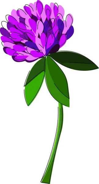 Απεικόνιση Ενός Μοβ Λουλουδιού Πράσινο Φόντο — Διανυσματικό Αρχείο