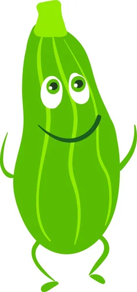 Die Lächelnde Und Tanzende Grün Gesegnete Zucchini Vektor Farbzeichnung Oder — Stockvektor