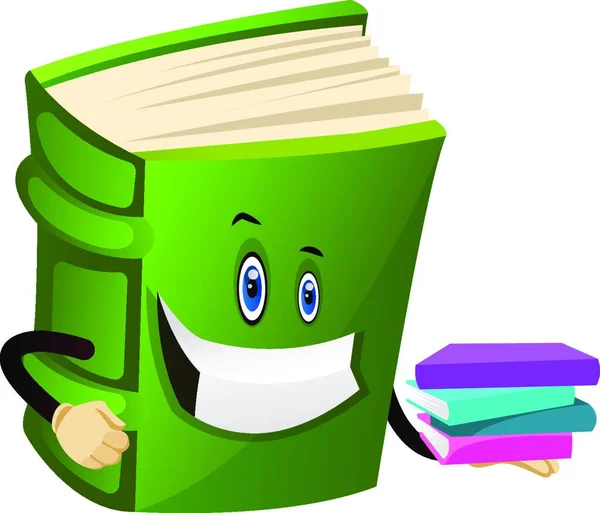 Πράσινο Βιβλίο Που Κρατά Μερικά Βιβλία Απεικόνιση Διάνυσμα Λευκό Φόντο — Διανυσματικό Αρχείο