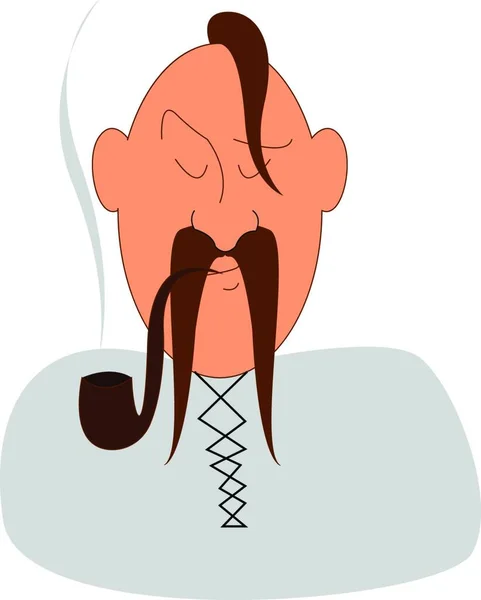 Cartoon Cossack Smoking Pipe Tobacco Vector Color Drawing Illustration — Stock Vector