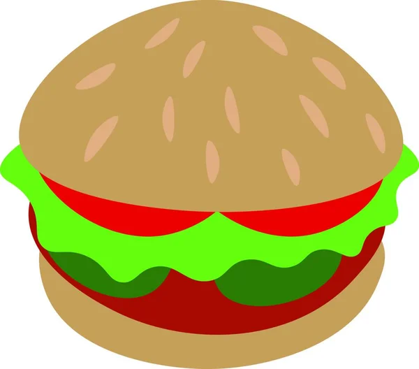 Burger Zeleným Salátem Červeným Rajčetem Žlutým Sýrem Hnědým Hamburgerem Sezamovými — Stockový vektor