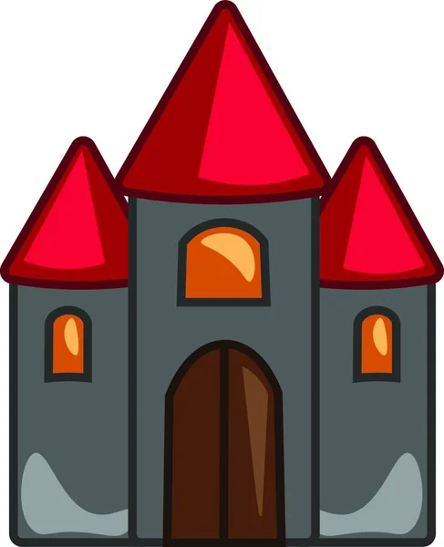 赤い屋根と大きな正面玄関 ベクトル カラードローイングやイラストを持つ大きな灰色の城 — ストックベクタ