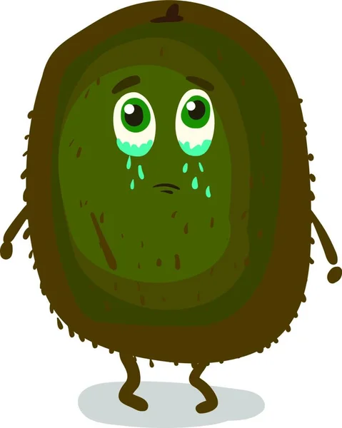 Cartoon Kiwi Fruit Crying Green Eyes Vector Color Drawing Illustration — Stock Vector