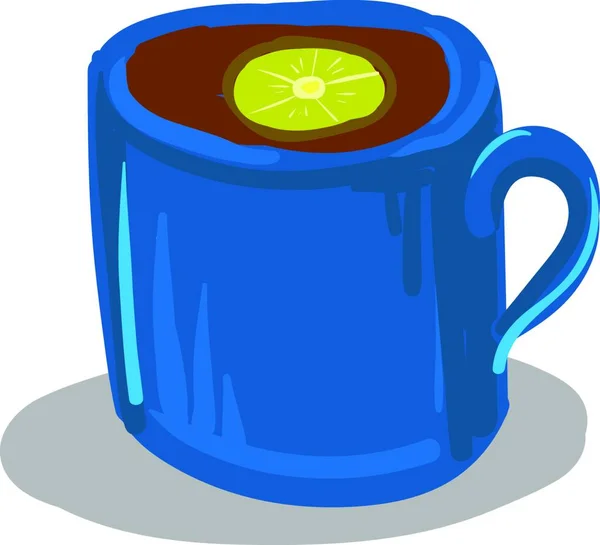 Ένα Μπλε Κύπελλο Μαύρο Τσάι Και Λεμόνι Διάνυσμα Χρώμα Σχέδιο — Διανυσματικό Αρχείο