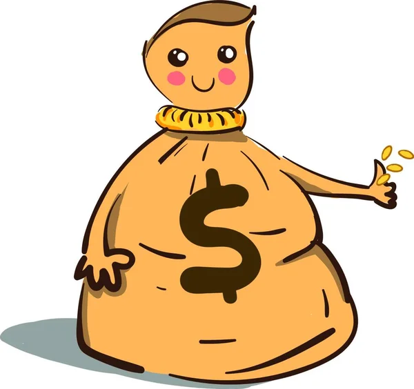 Cartoon Cute Money Bag Rosy Cheeks Vector Color Drawing Illustration — Stock Vector
