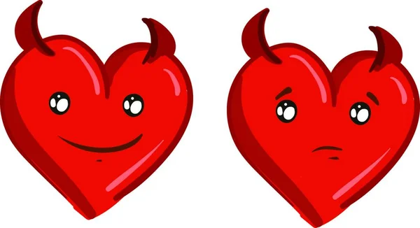 Карикатура Двумя Красными Дьявольскими Сердцами Искрометными Глазами Вектором Цветным Рисунком — стоковый вектор