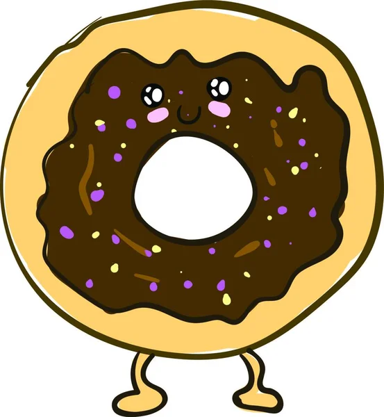 一个可爱的巧克力甜甜圈的卡通与五颜六色的糖果浇头 彩色绘图或插图 — 图库矢量图片