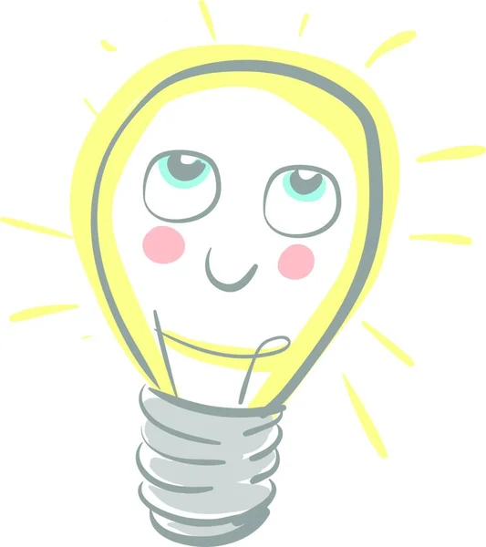 Caricature Une Jolie Ampoule Lumineuse Aux Joues Roses Vecteur Dessin — Image vectorielle