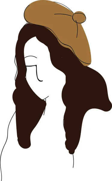 Una Chica Con Pelo Rizado Una Boina Marrón Vector Dibujo — Archivo Imágenes Vectoriales