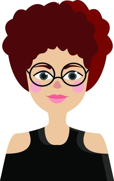 Girl Rosy Cheeks Curly Red Hair Glasses Vector Color Drawing — Stock Vector