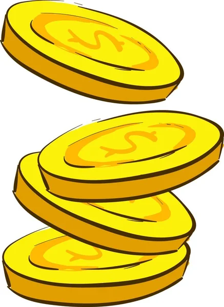 Čtyři Kusy Zlatých Mincí Vektorový Barevný Výkres Nebo Ilustrace — Stockový vektor