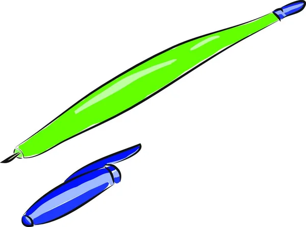 Stylo Couleur Verte Avec Capuchon Bleu Vecteur Dessin Couleur Une — Image vectorielle