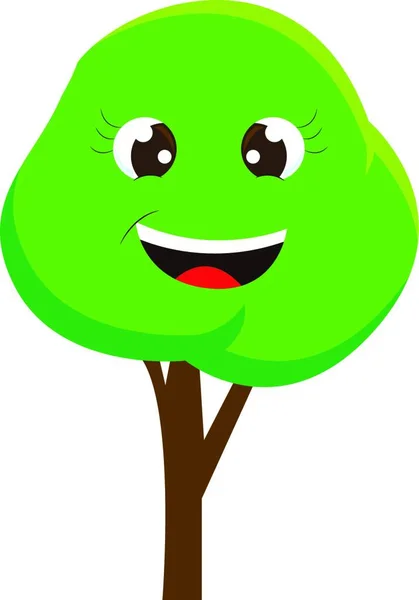 Ένα Καρτούν Από Ένα Χαρούμενο Δέντρο Μεγάλα Μάτια Διάνυσμα Χρώμα — Διανυσματικό Αρχείο