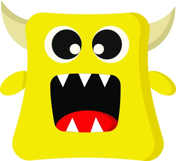 Szczęśliwy Żółty Potwór Rogami Ostre Zęby Wektor Rysunek Kolorów Lub — Wektor stockowy