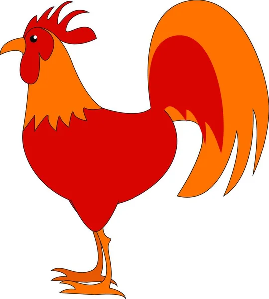 赤とオレンジ色の雄鶏 ベクトル カラードローイングまたはイラスト — ストックベクタ