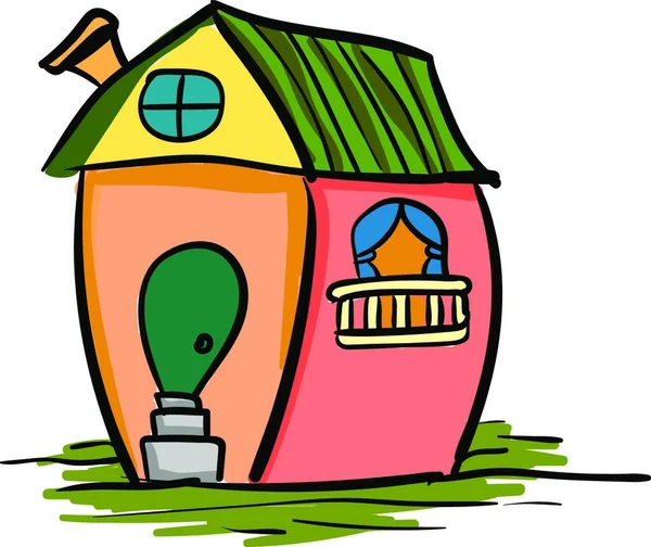 Ένα Καρτούν Ενός Σπιτιού Πράσινη Στέγη Και Μια Πράσινη Πόρτα — Διανυσματικό Αρχείο