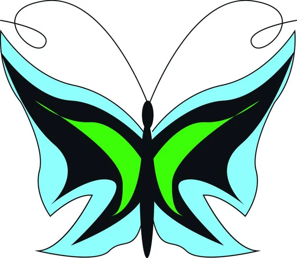 Color Azul Negro Verde Pequeña Mariposa Vector Dibujo Color Ilustración — Vector de stock