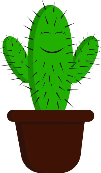 Cactus Verde Felice Una Pentola Marrone Vettore Disegno Colori Illustrazione — Vettoriale Stock