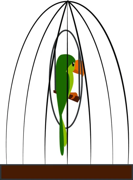 Desenho Animado Papagaio Verde Uma Gaiola Vetor Desenho Cores Ilustração —  Vetores de Stock