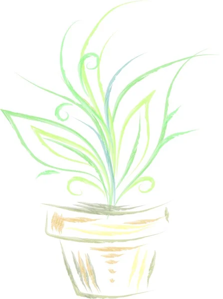 Uma Silhueta Azul Verde Uma Planta Vaso Vetor Desenho Cores —  Vetores de Stock