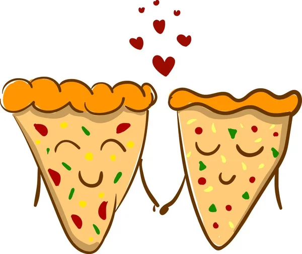 Två Bitar Pizza Hålla Hand Kärlek Vektor Färg Ritning Eller — Stock vektor