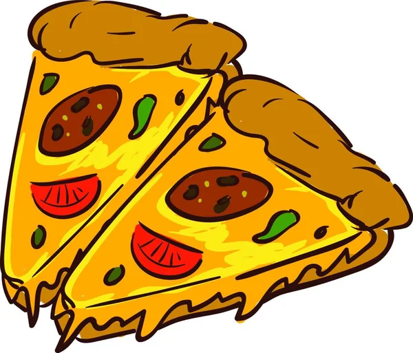Fette Pizza Ricca Guarnita Con Pomodori Vettoriale Disegno Colori Illustrazione — Vettoriale Stock