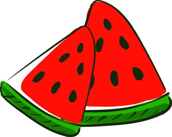 Ein Paar Aufgeschnittene Wassermelonen Vektor Farbzeichnung Oder Illustration — Stockvektor