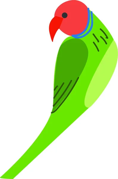 具有鲜红色嘴 彩色绘图或插图的单一绿色鹦鹉 — 图库矢量图片