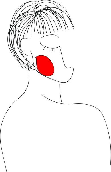 Eine Zeichnung Eines Kurzhaarigen Mädchens Die Ihren Rücken Vektor Farbzeichnung — Stockvektor