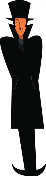 Homme Debout Avec Long Manteau Noir Chapeau Vecteur Dessin Couleur — Image vectorielle