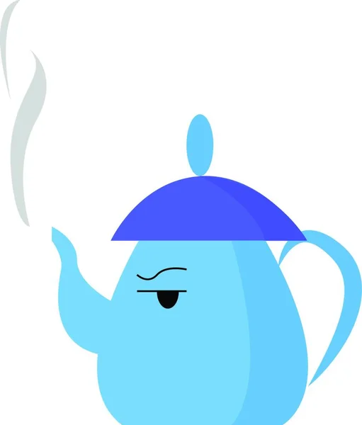 Eine Schöne Teekanne Blauer Farbe Mit Heißem Tee Darin Vektor — Stockvektor