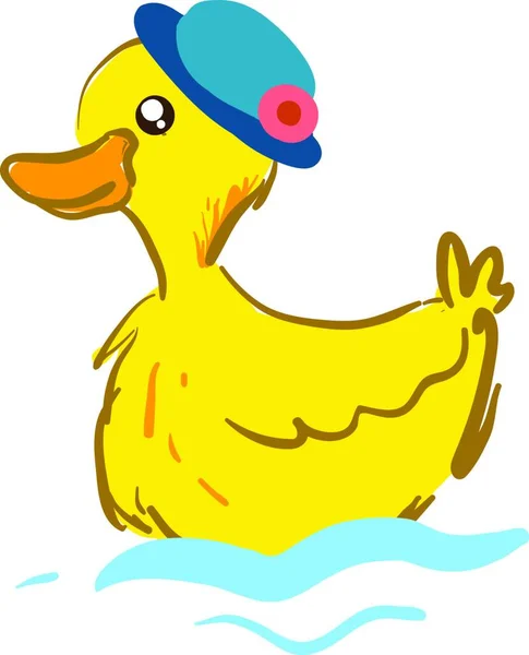 Cute Duck Ubrany Kapelusz Ilustracja Wektor Białym Tle — Wektor stockowy