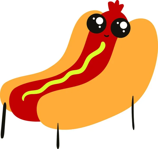 Hot Dog Mignon Assis Illustration Vecteur Sur Fond Blanc — Image vectorielle