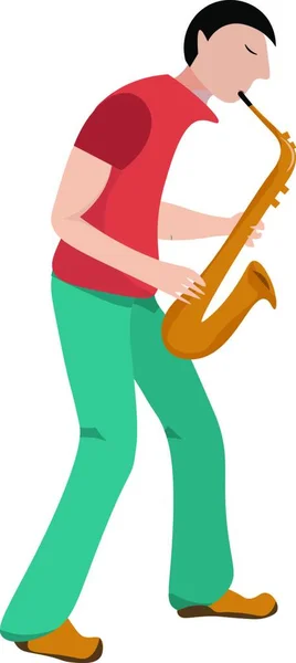 Homem Tocar Saxofone Illust Vetor Fundo Branco — Vetor de Stock