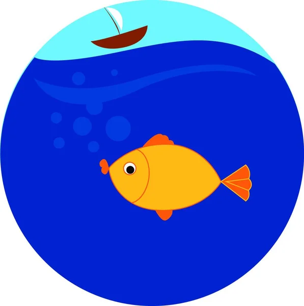 Peces Amarillos Con Barco Ilustración Vector Sobre Fondo Blanco — Vector de stock