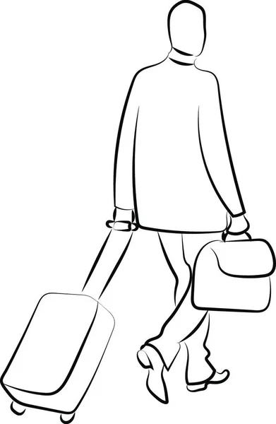 スーツケースを持つ男 イラスト 白い背景にベクトル — ストックベクタ