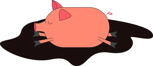 Cute Pig Sleeping Mud Illustration Vector White Background — Stock Vector