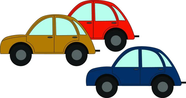 Gelb Rotes Und Blaues Auto Illustration Vektor Auf Weißem Hintergrund — Stockvektor