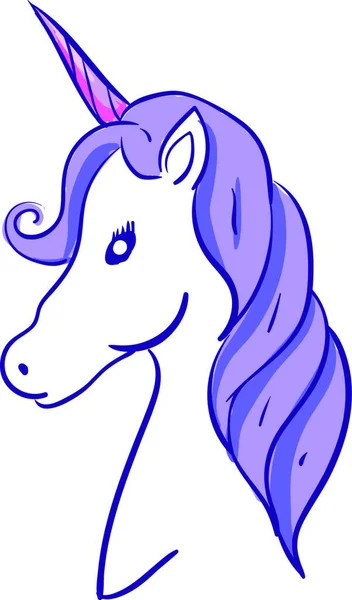 Unicorn Lucu Dengan Mata Biru Dan Rambut Ungu - Stok Vektor