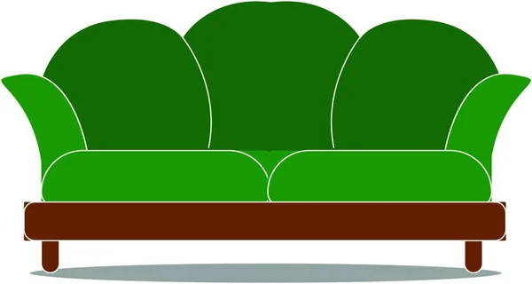Duża Zielona Sofa Ilustracja Wektor Białym Tle — Wektor stockowy