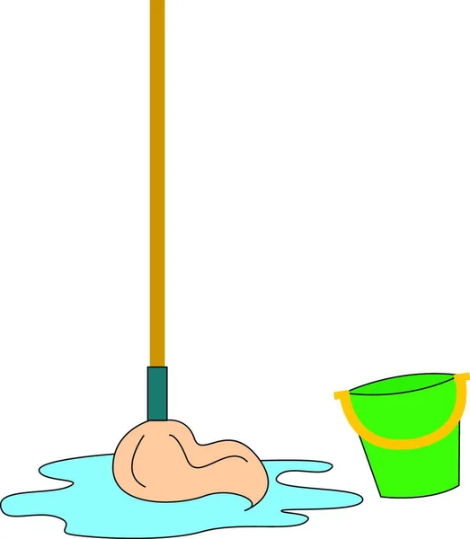 Mop Och Bucket Illustration Vektor Vit Bakgrund — Stock vektor