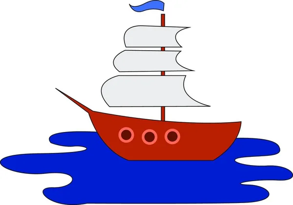 Πλοίο Ανοιχτή Θάλασσα Εικονογράφηση Διάνυσμα Λευκό Φόντο — Διανυσματικό Αρχείο