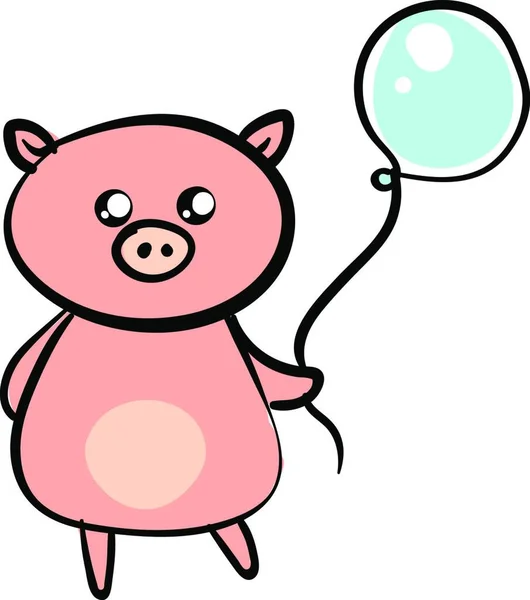 Babi Dengan Balon Ilustrasi Vektor Dengan Latar Belakang Putih - Stok Vektor