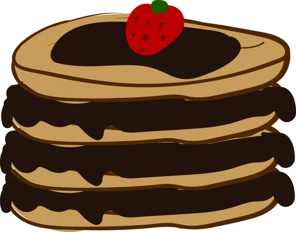 Pancake Dengan Strawberry Ilustrasi Vektor Pada Latar Belakang Putih - Stok Vektor