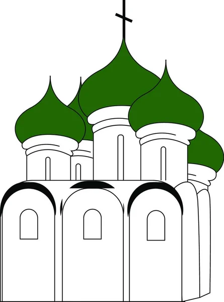 Église Russe Avec Toit Vert Illustration Vecteur Sur Fond Blanc — Image vectorielle